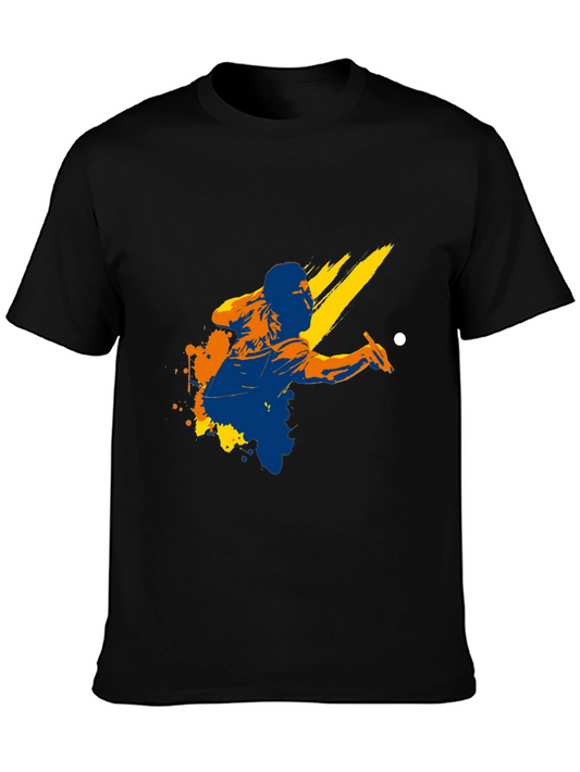 Graphic Print Black T-Shirt - Billiards Player Design