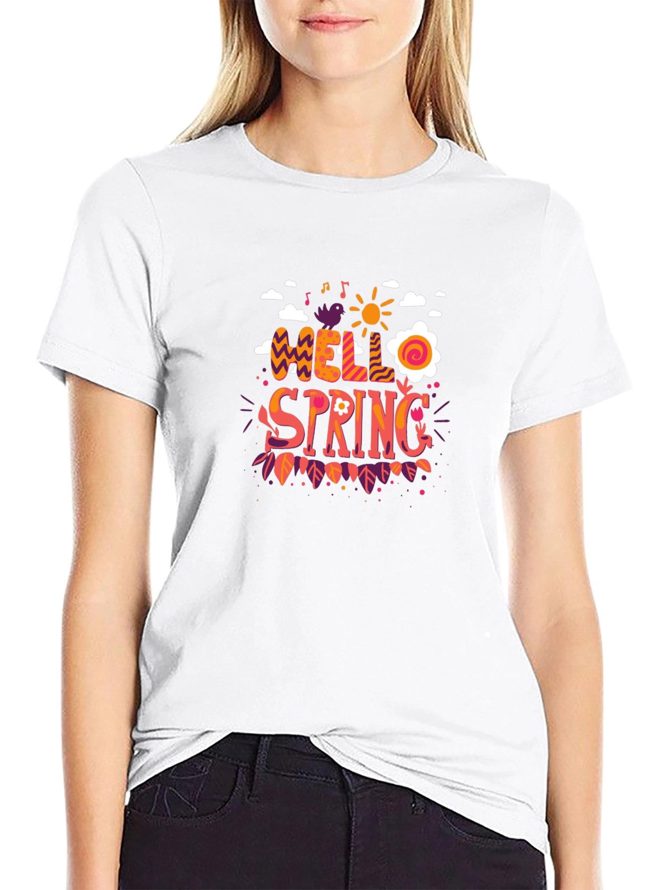 Hello Spring Graphic Black T-Shirt