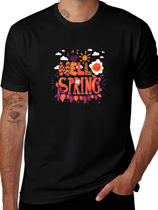Hello Spring Graphic Black T-Shirt