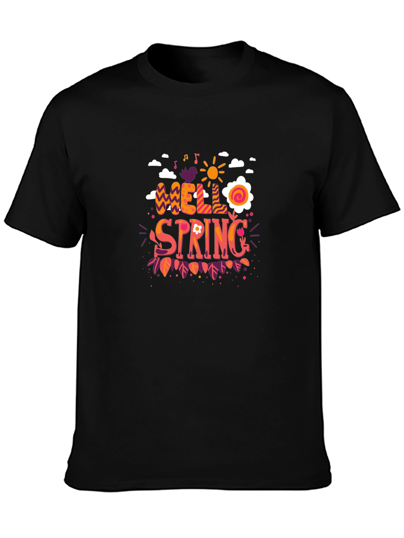 Hello Spring Graphic Black T-Shirt