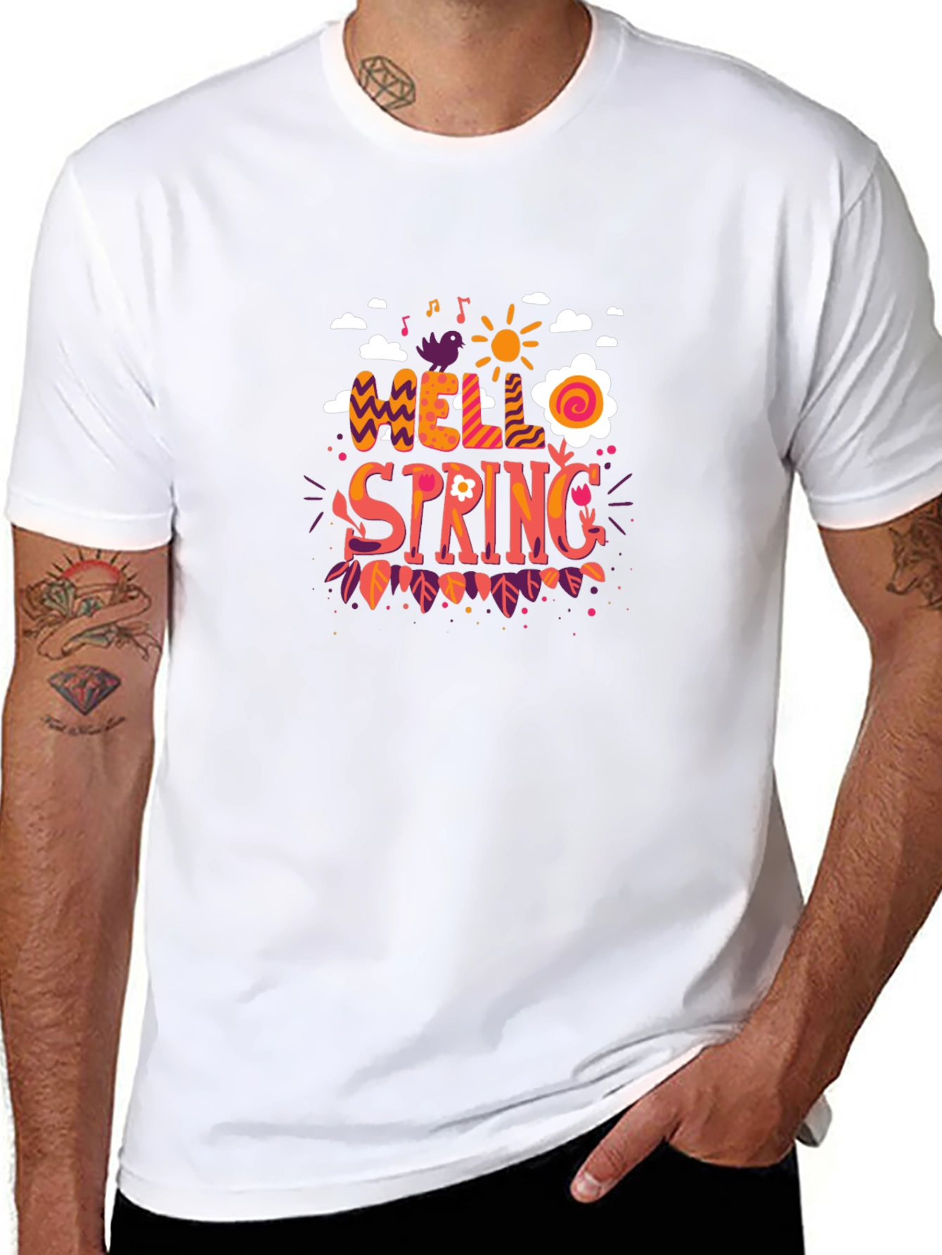 Hello Spring Graphic Black T-Shirt