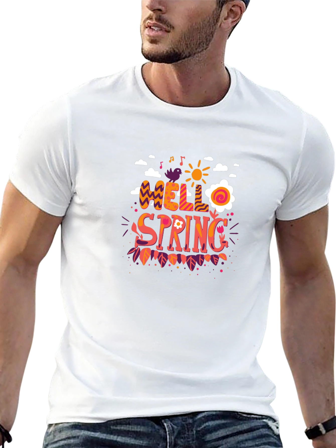 Hello Spring Graphic Black T-Shirt