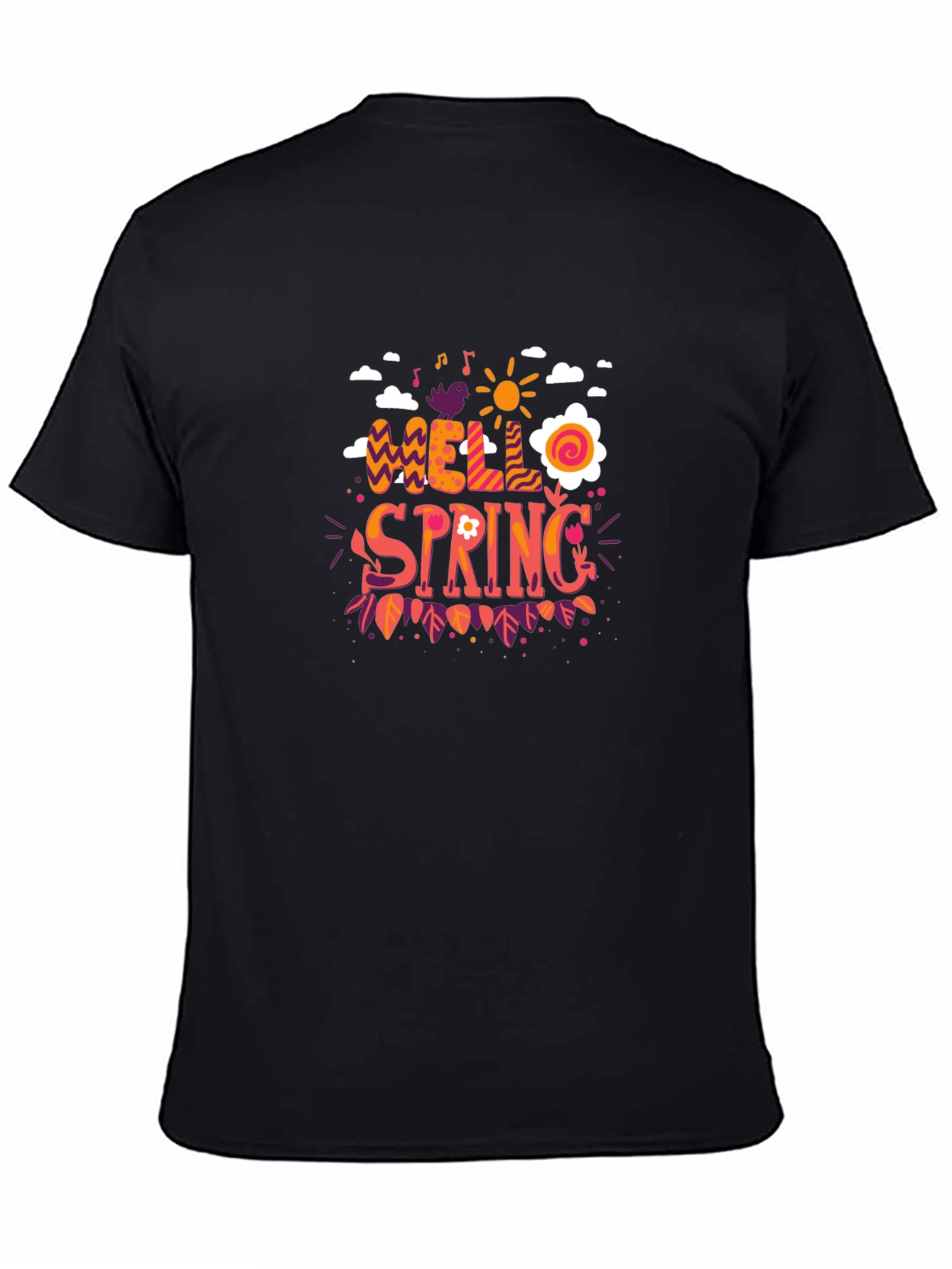 Hello Spring Graphic Black T-Shirt