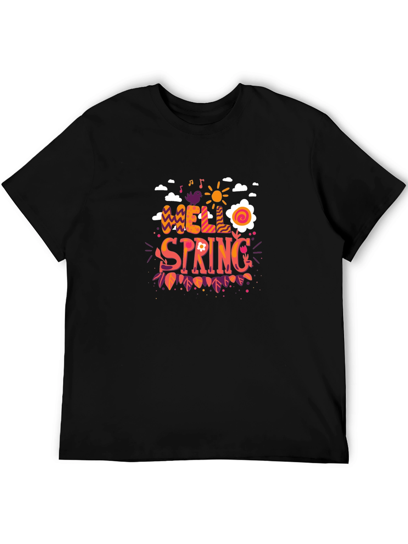 Hello Spring Graphic Black T-Shirt