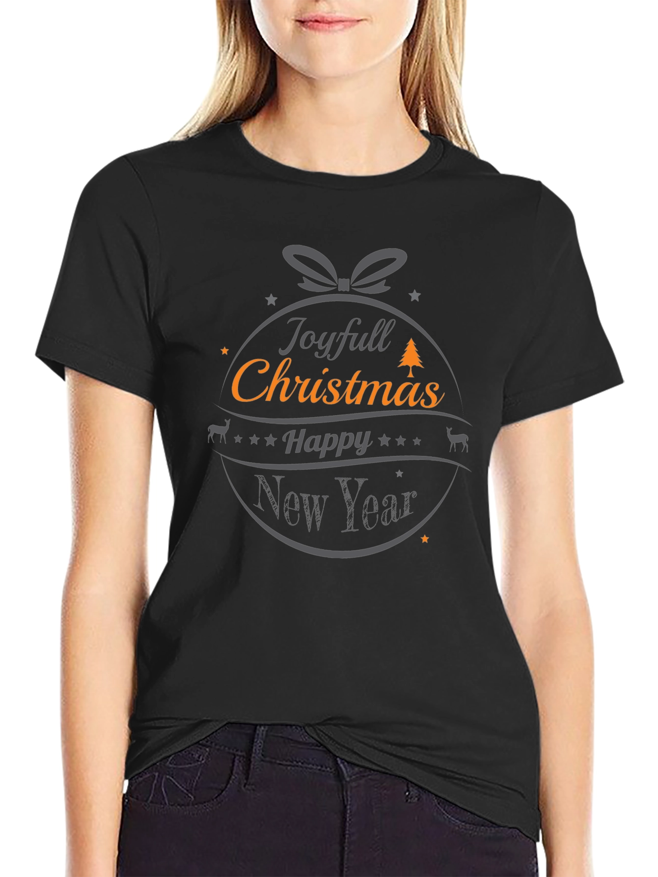 Joyful Christmas Happy New Year Black Tee