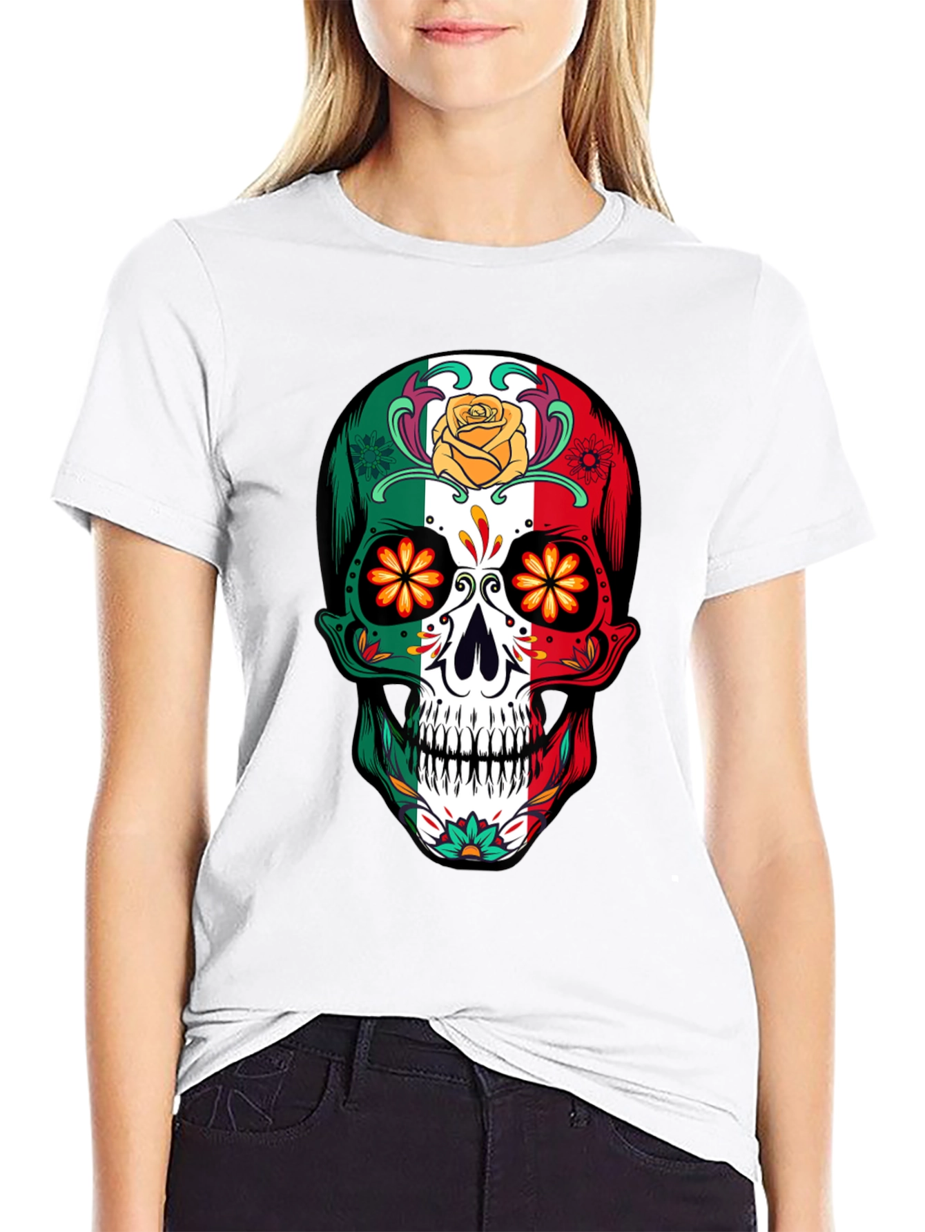 Mexican Flag Sugar Skull T-Shirt