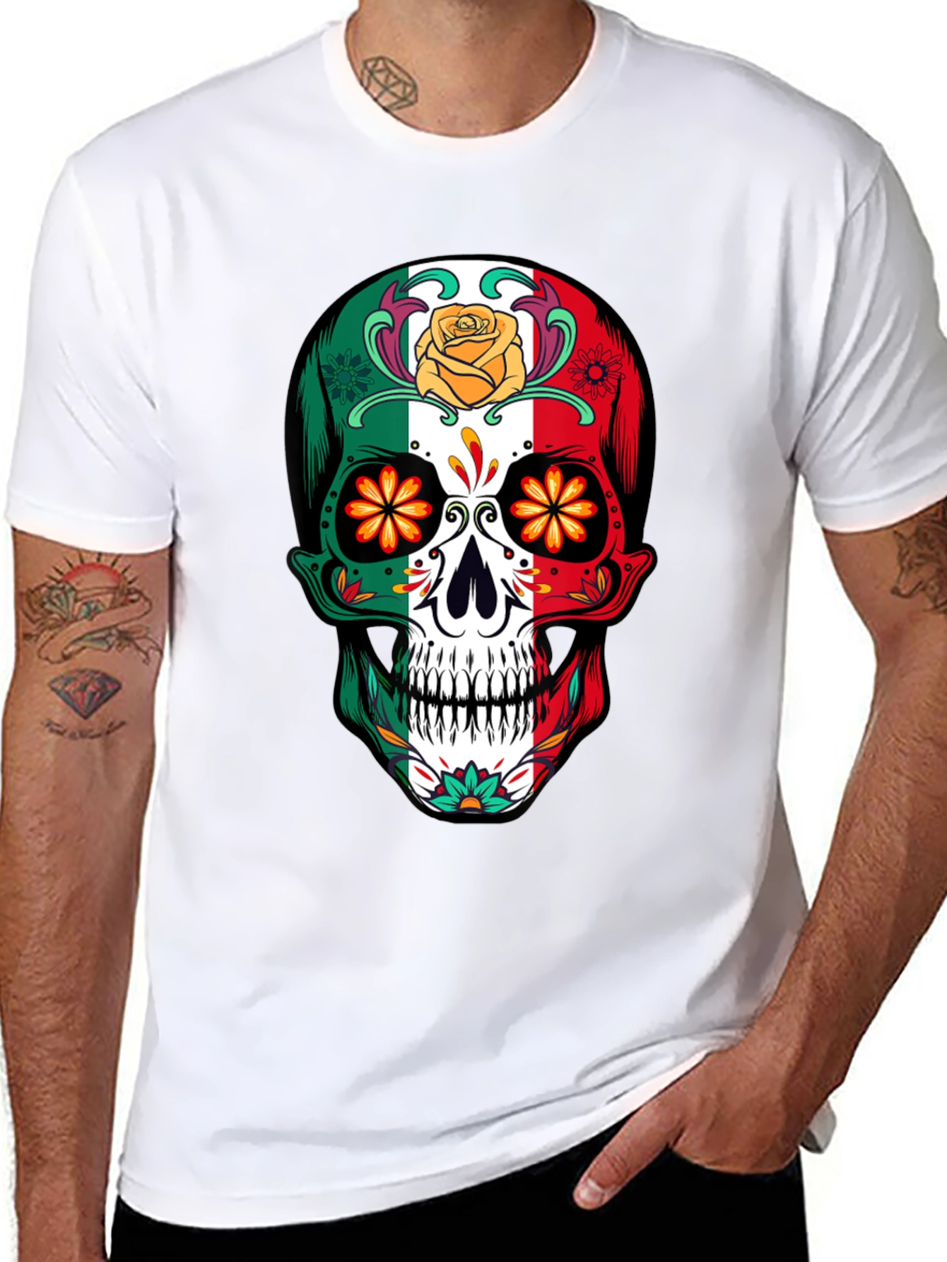 Mexican Flag Sugar Skull T-Shirt