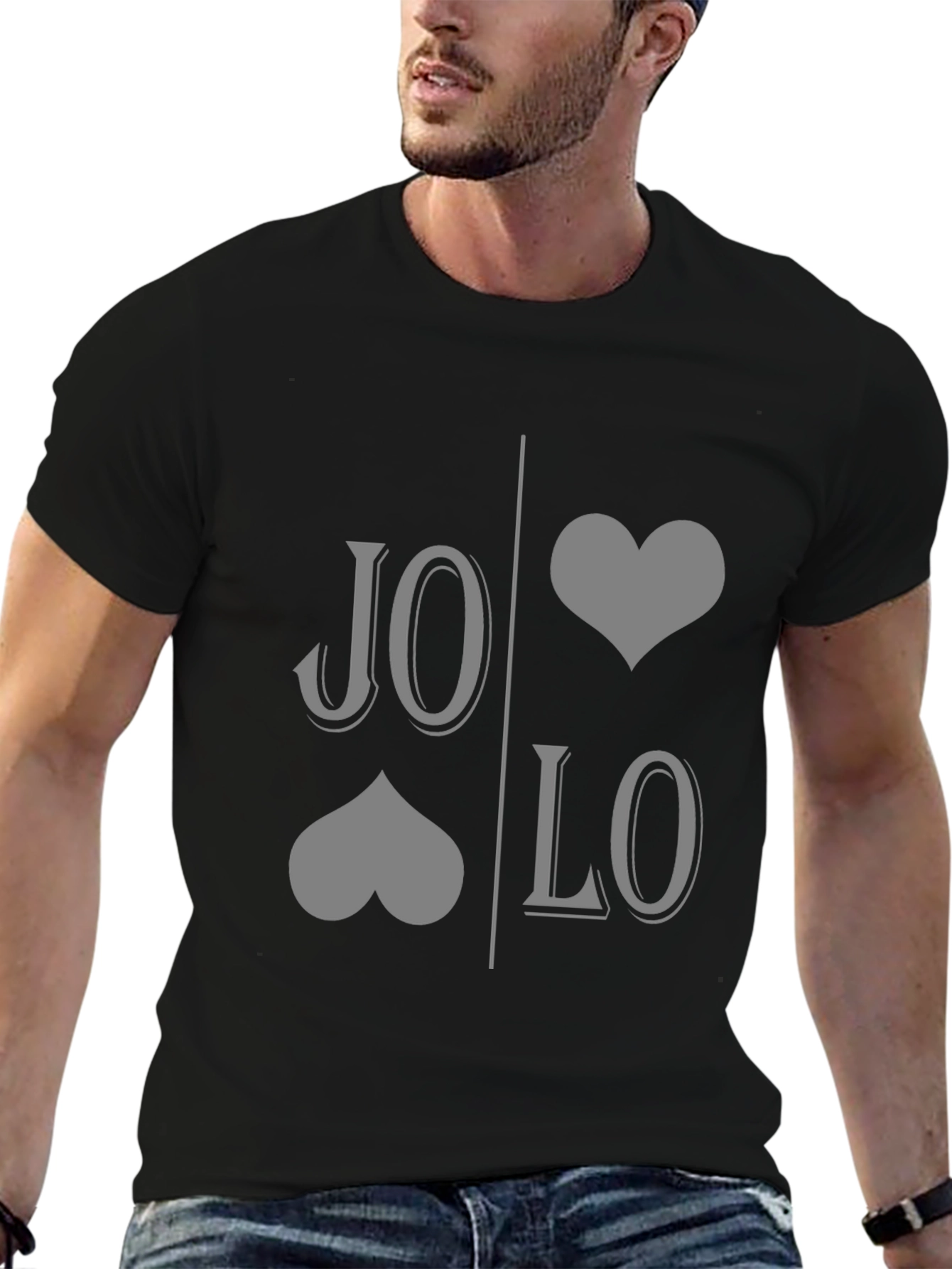 JO LO Love Card Suit Design Black T-Shirt