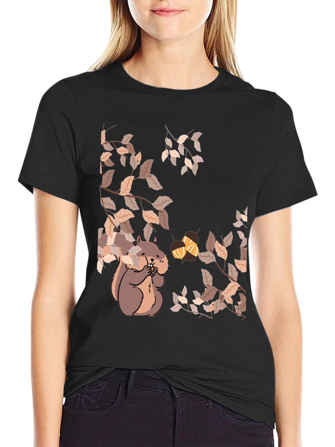 Squirrel & Acorns Black T-Shirt