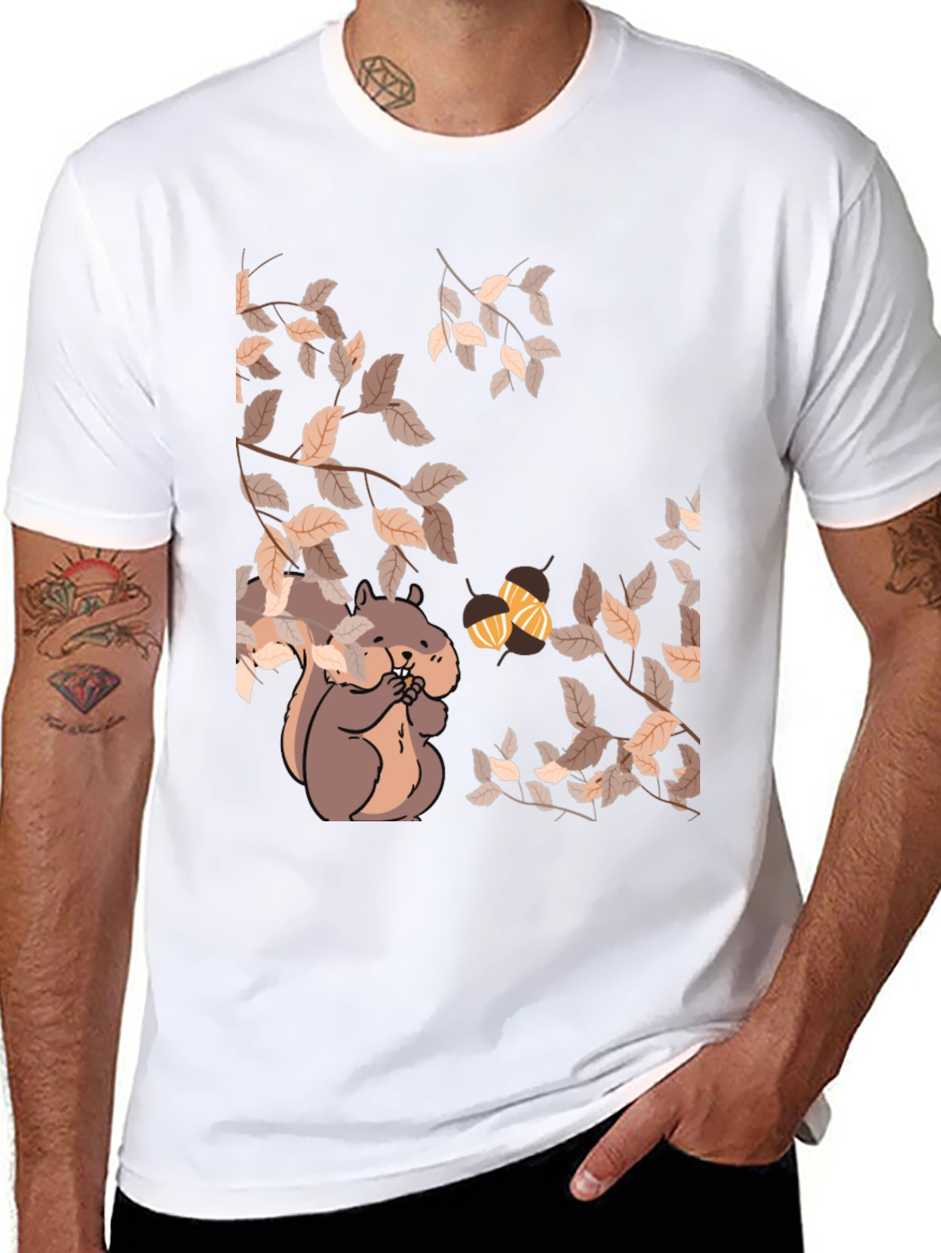 Squirrel & Acorns Black T-Shirt