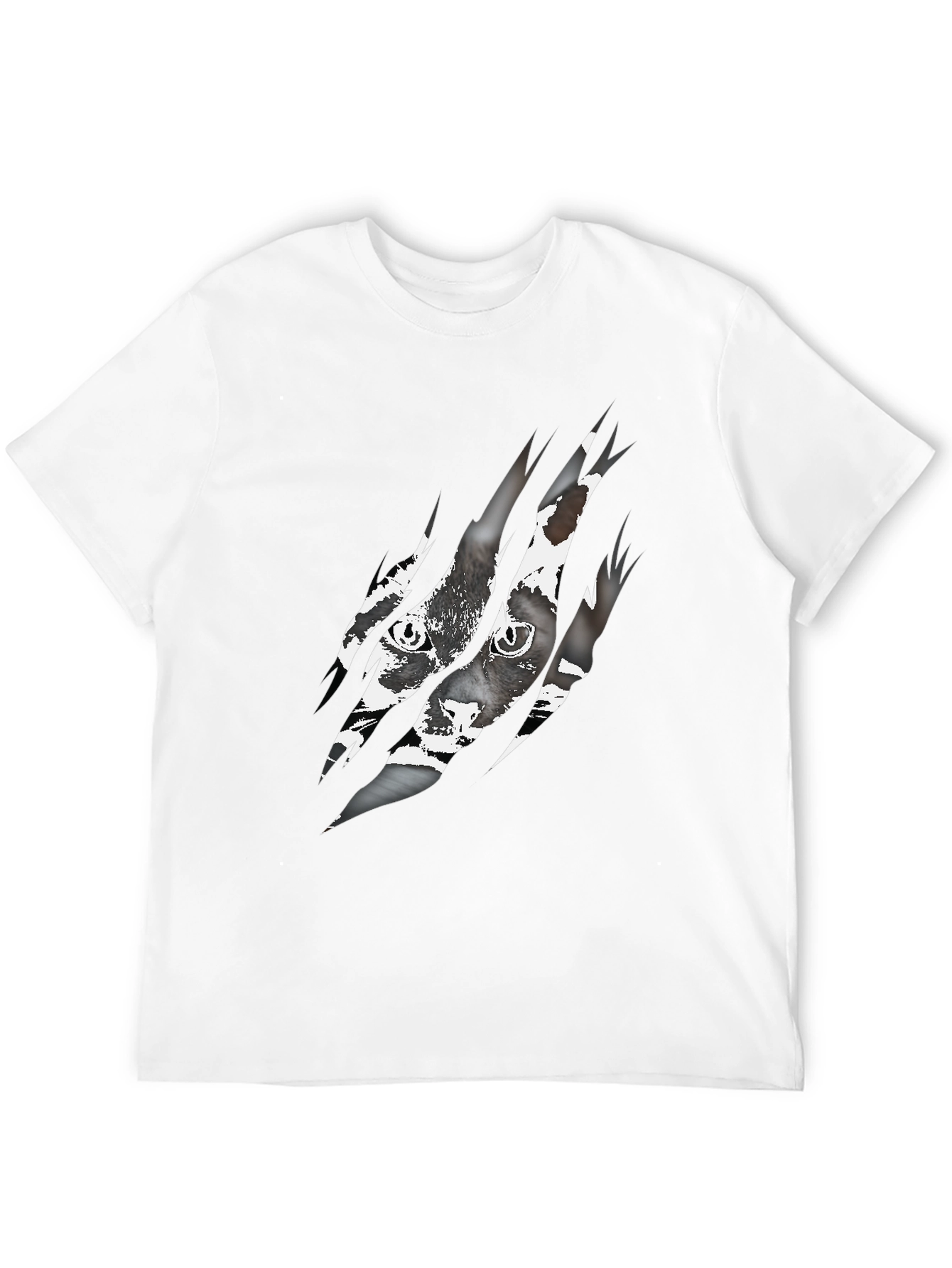 Ripped Cat Graphic Tee - Claw Marks Reveal Feline
