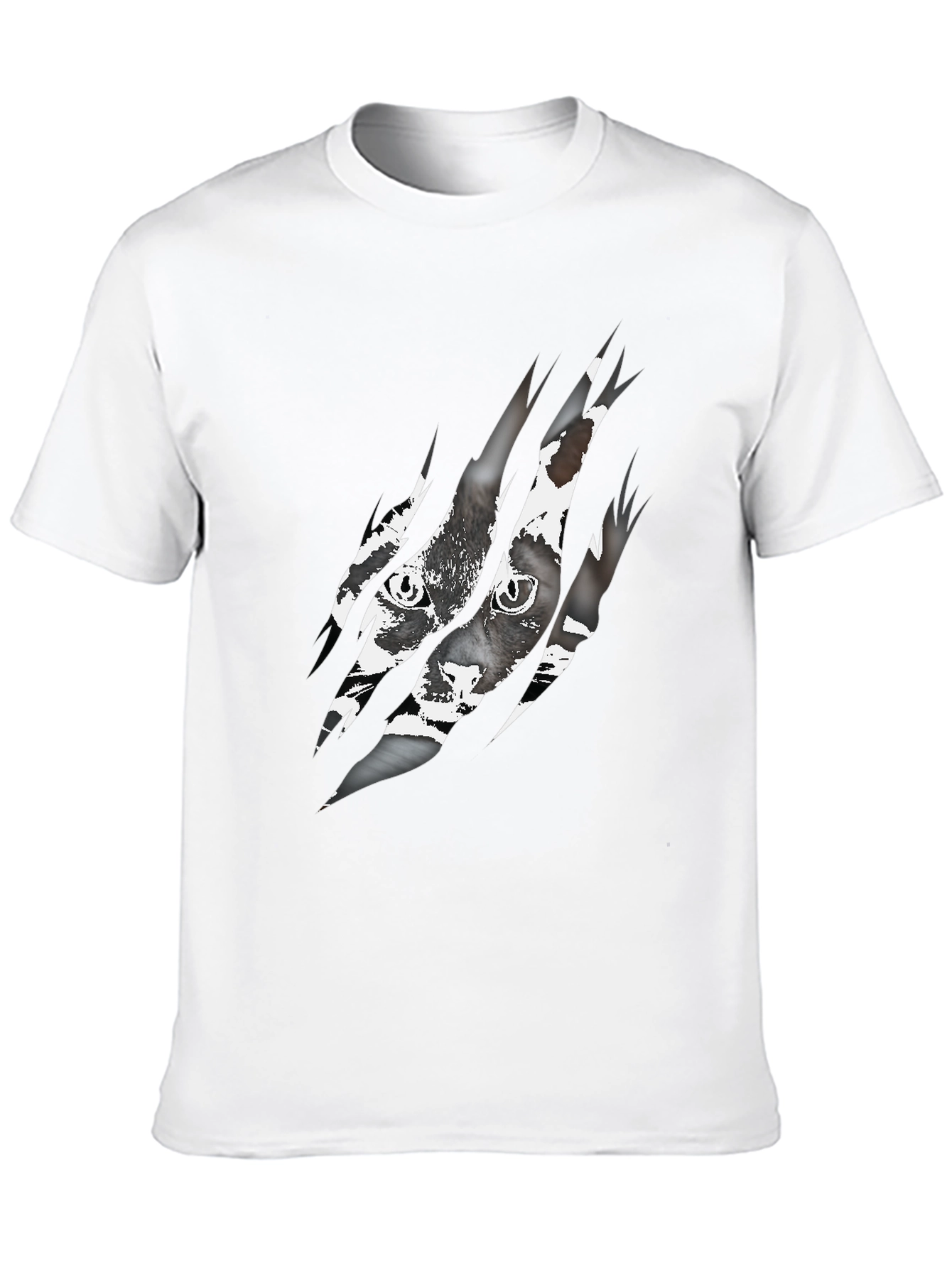 Ripped Cat Graphic Tee - Claw Marks Reveal Feline