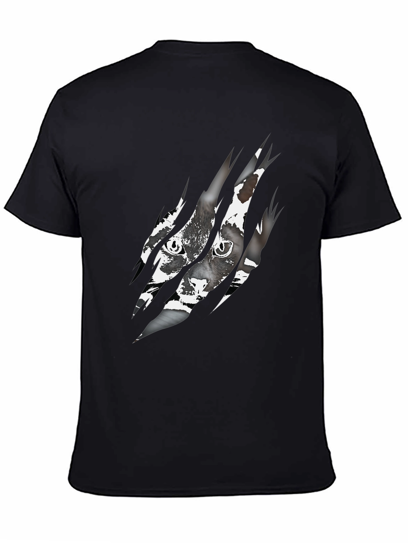Ripped Cat Graphic Tee - Claw Marks Reveal Feline