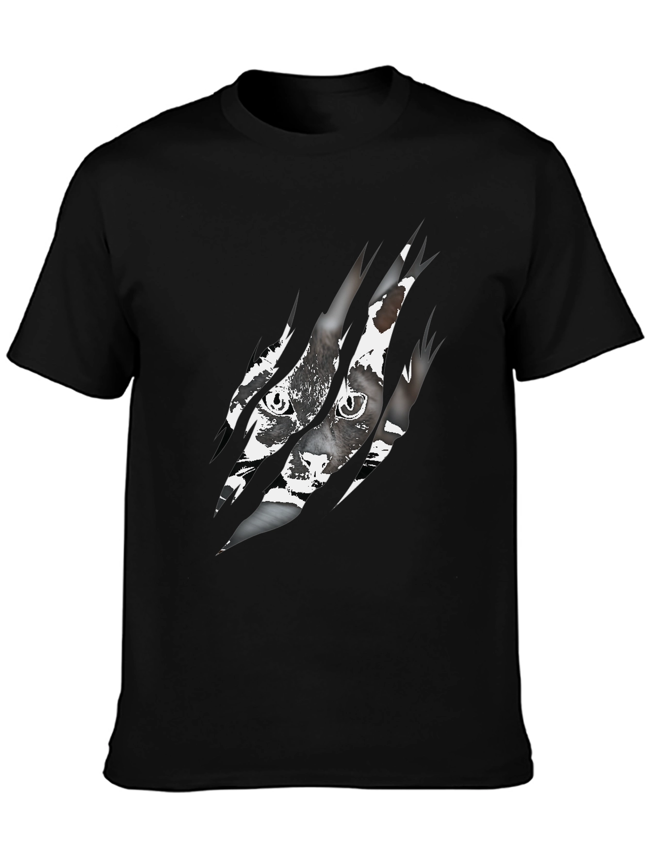Ripped Cat Graphic Tee - Claw Marks Reveal Feline