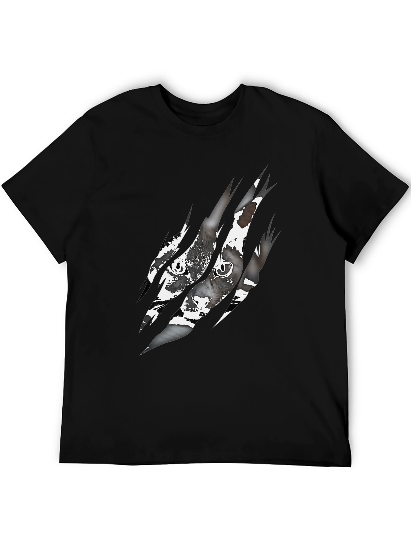 Ripped Cat Graphic Tee - Claw Marks Reveal Feline