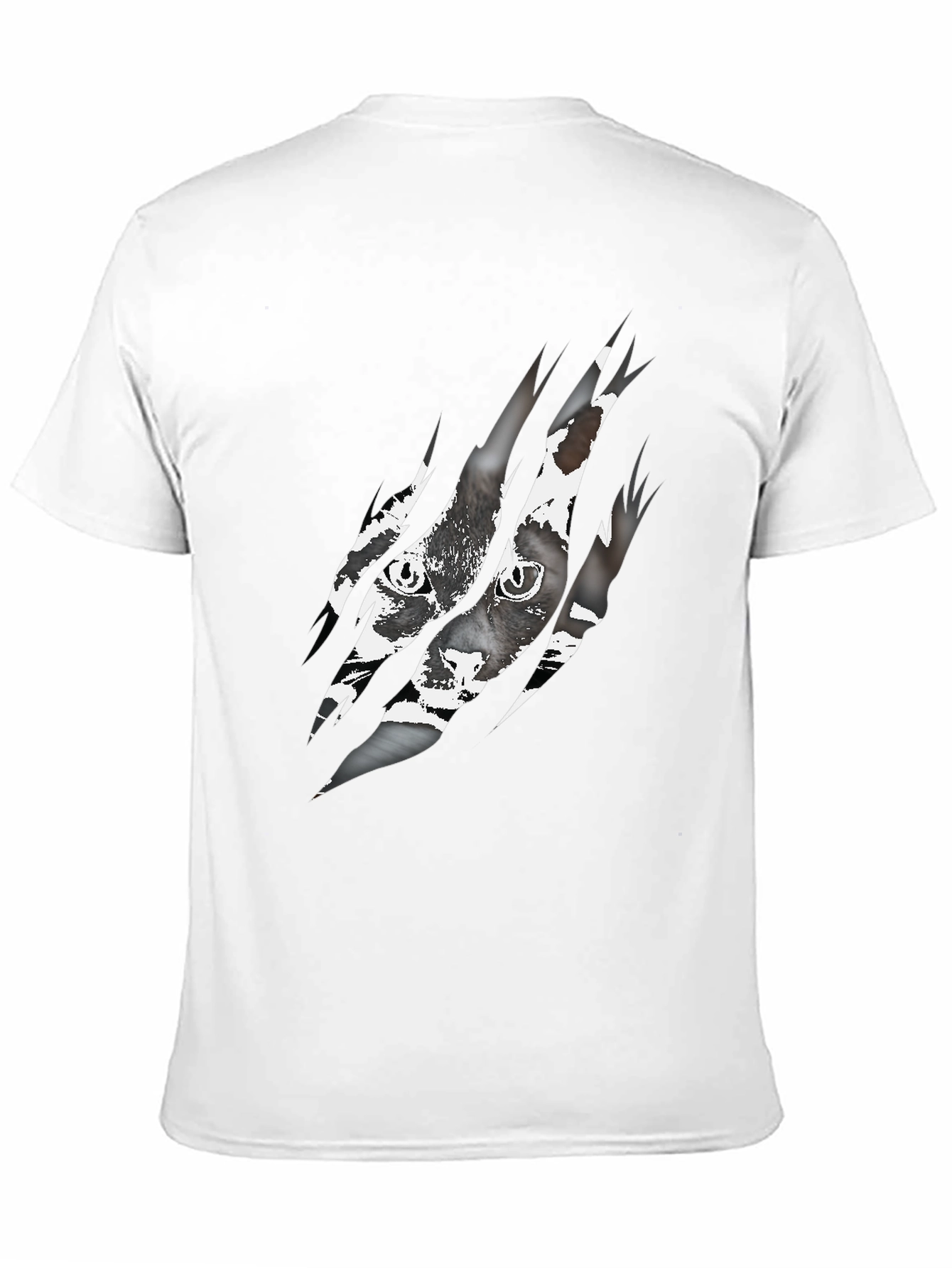 Ripped Cat Graphic Tee - Claw Marks Reveal Feline