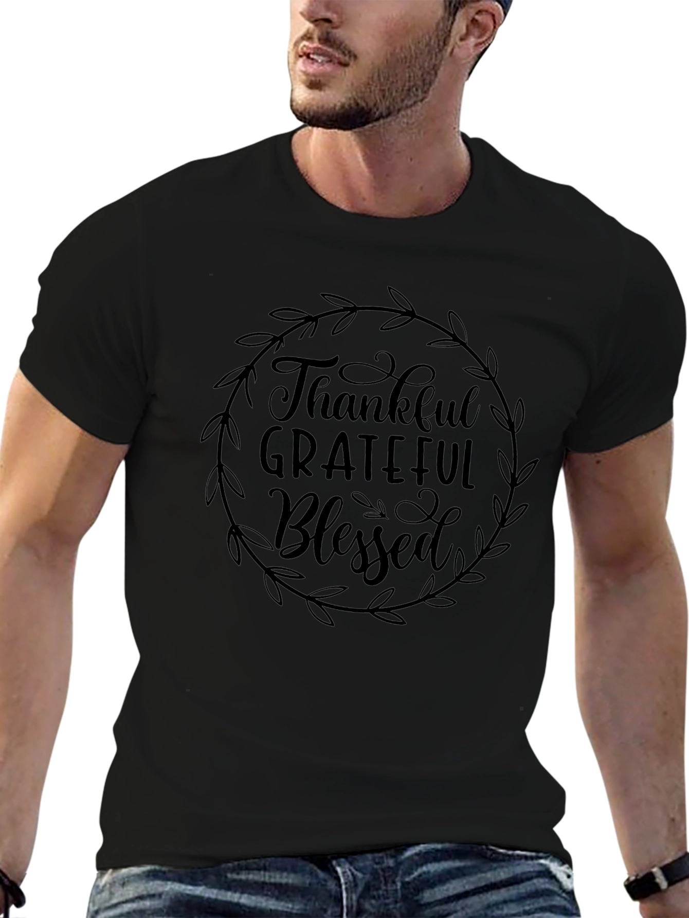 Thankful Grateful Blessed Black T-Shirt