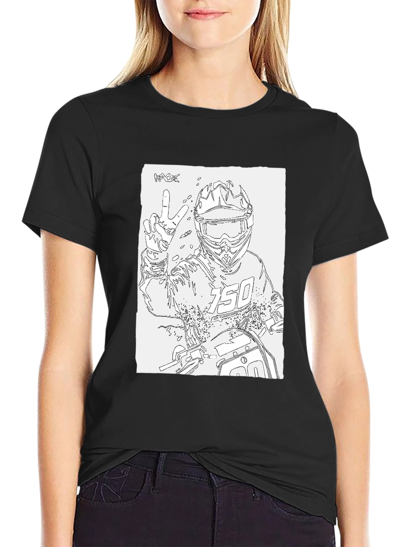 Motocross Rider Outline Black T-Shirt