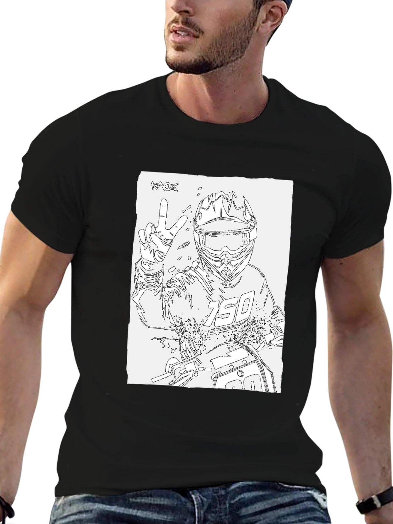Motocross Rider Outline Black T-Shirt