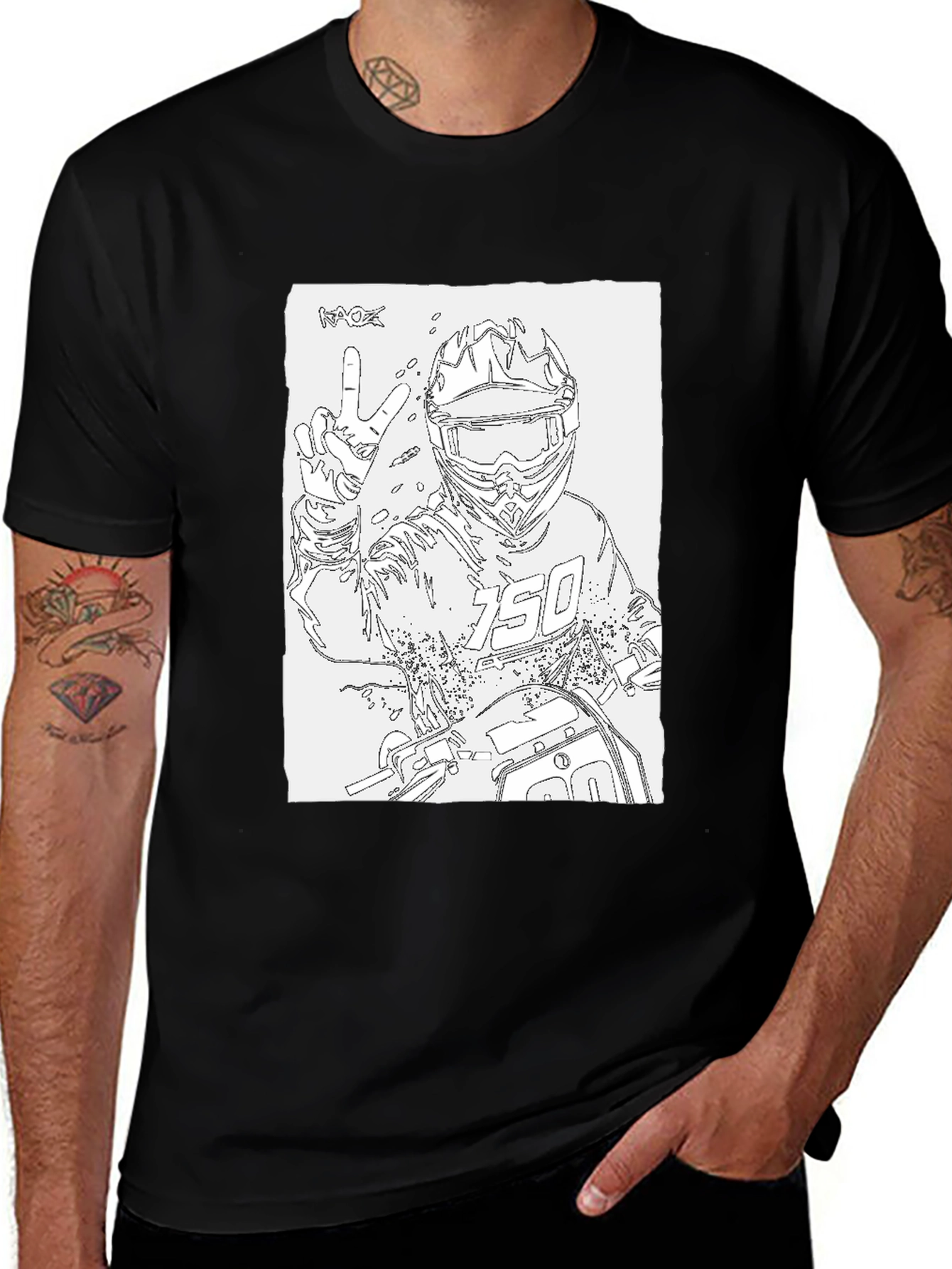 Motocross Rider Outline Black T-Shirt