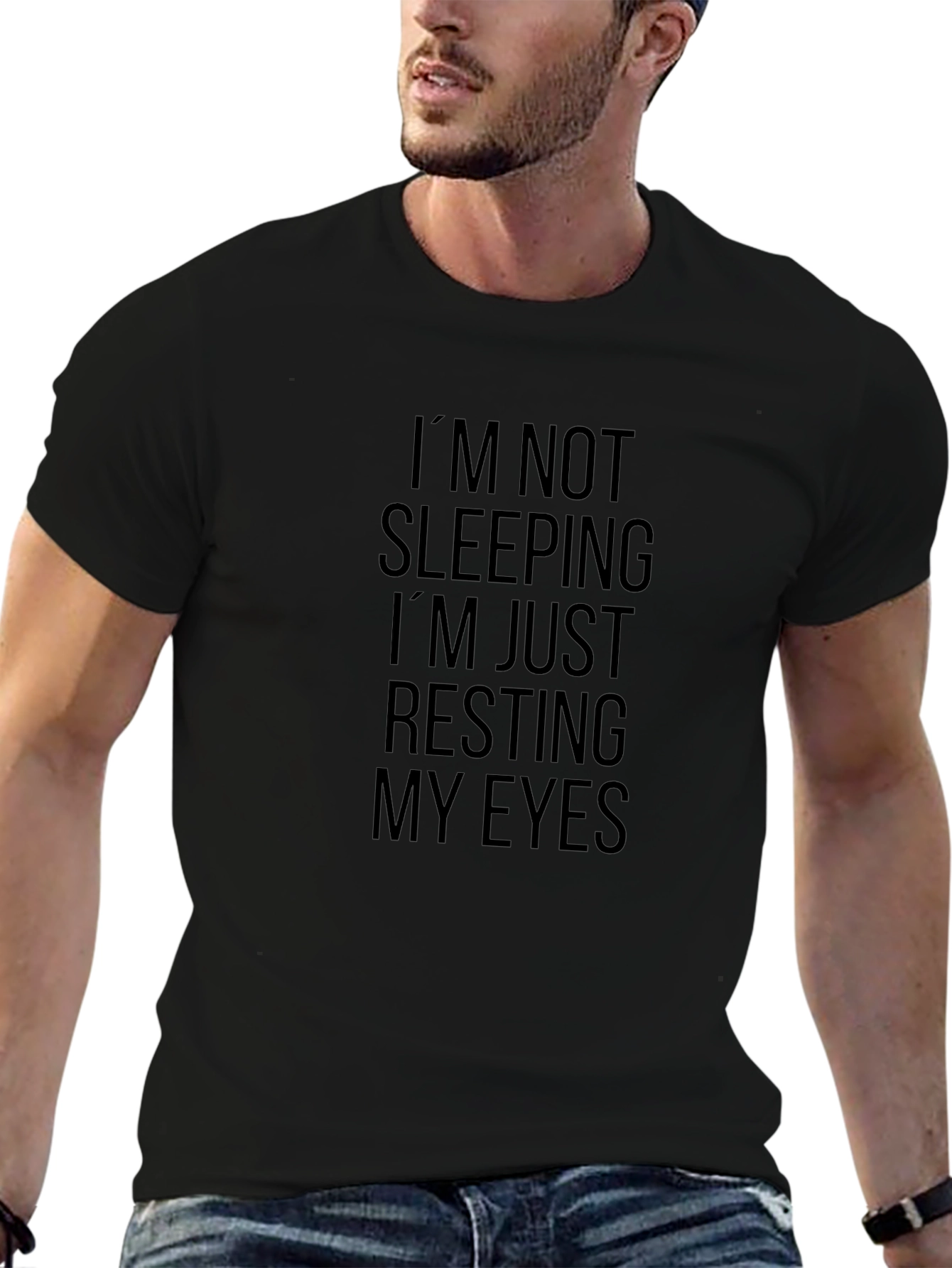 Resting Eyes Black T-Shirt - Funny Slogan Tee