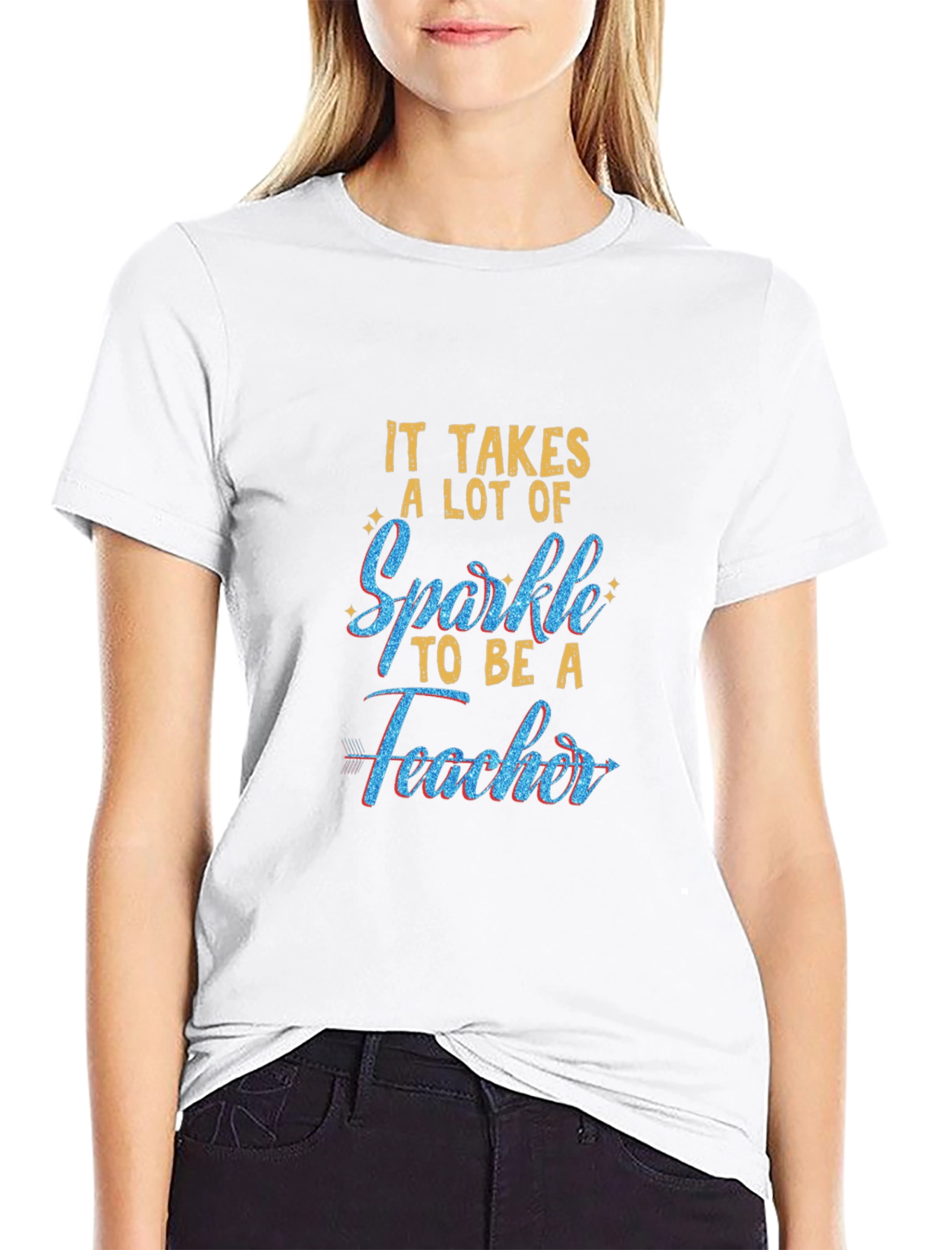 Sparkle Teacher Graphic Tee - Black Cotton T-Shirt