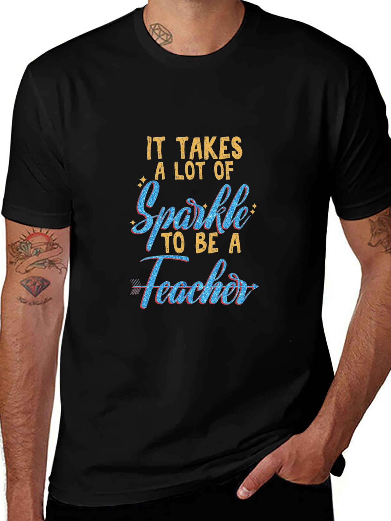 Sparkle Teacher Graphic Tee - Black Cotton T-Shirt