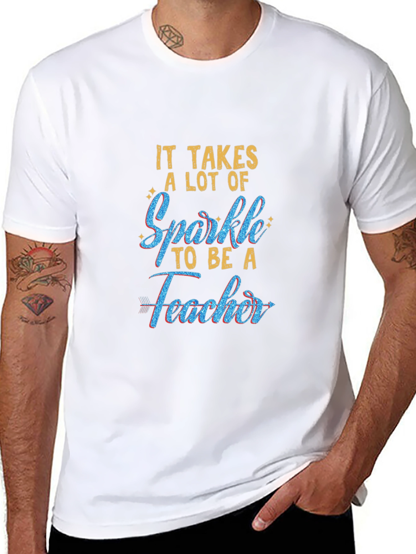 Sparkle Teacher Graphic Tee - Black Cotton T-Shirt