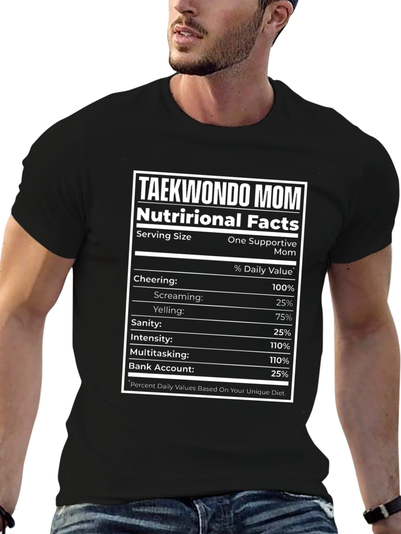 Taekwondo Mom Nutrition Facts Black T-Shirt