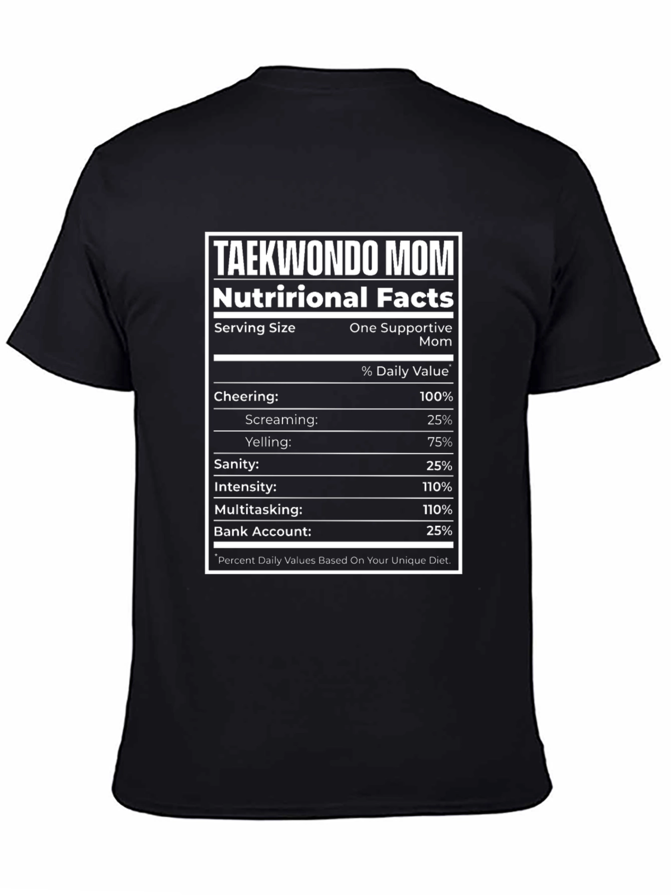 Taekwondo Mom Nutrition Facts Black T-Shirt