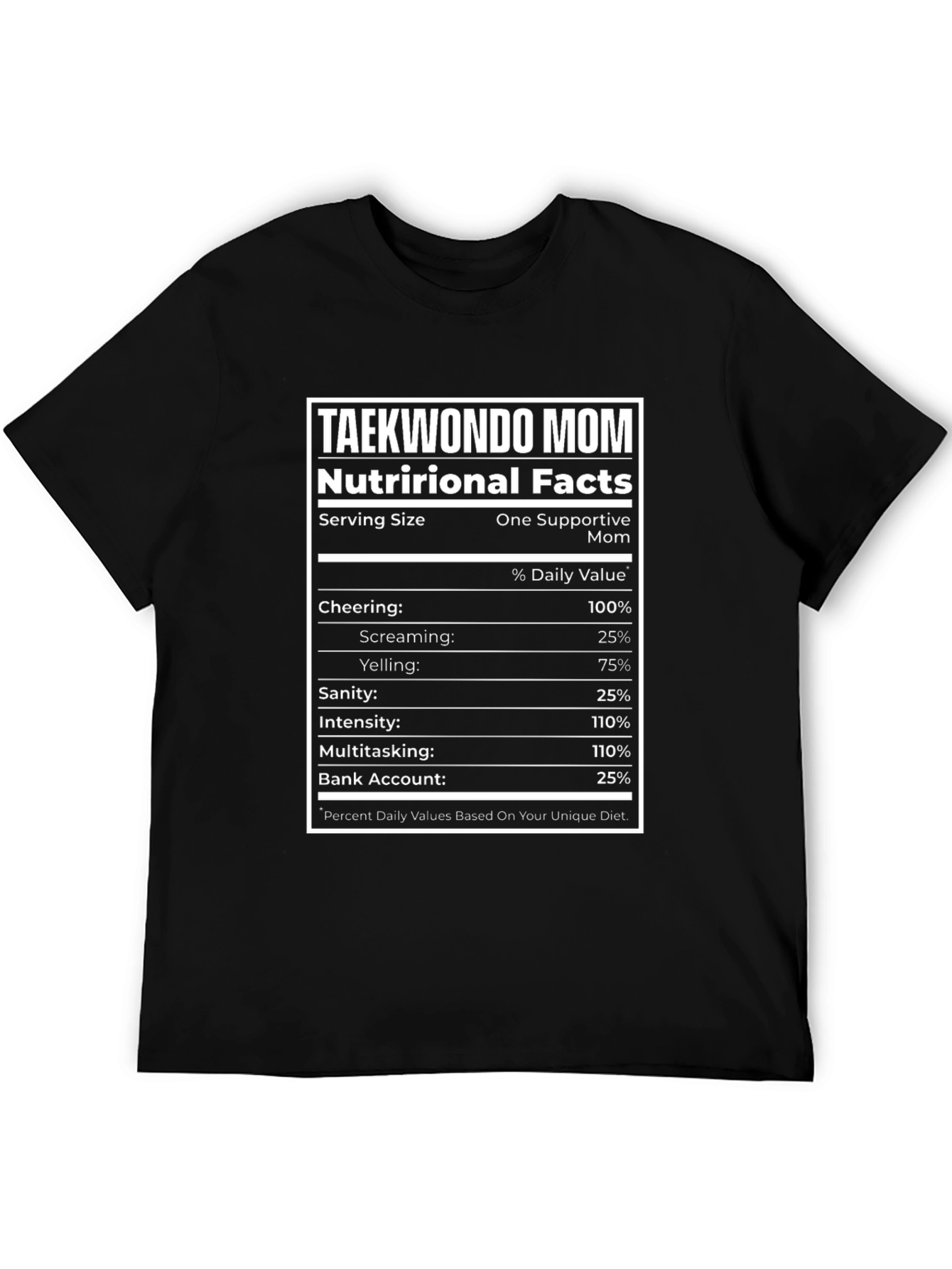 Taekwondo Mom Nutrition Facts Black T-Shirt