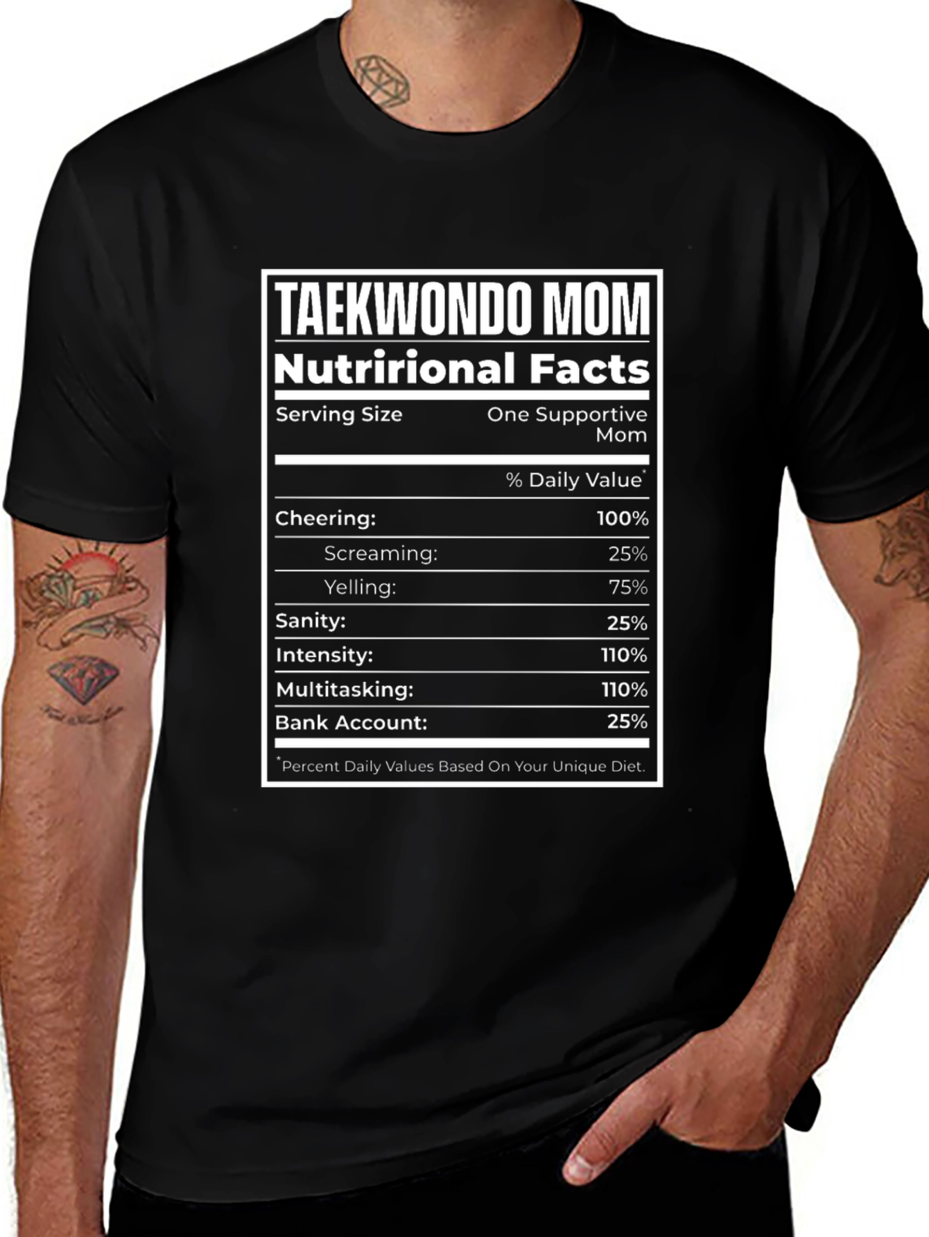 Taekwondo Mom Nutrition Facts Black T-Shirt