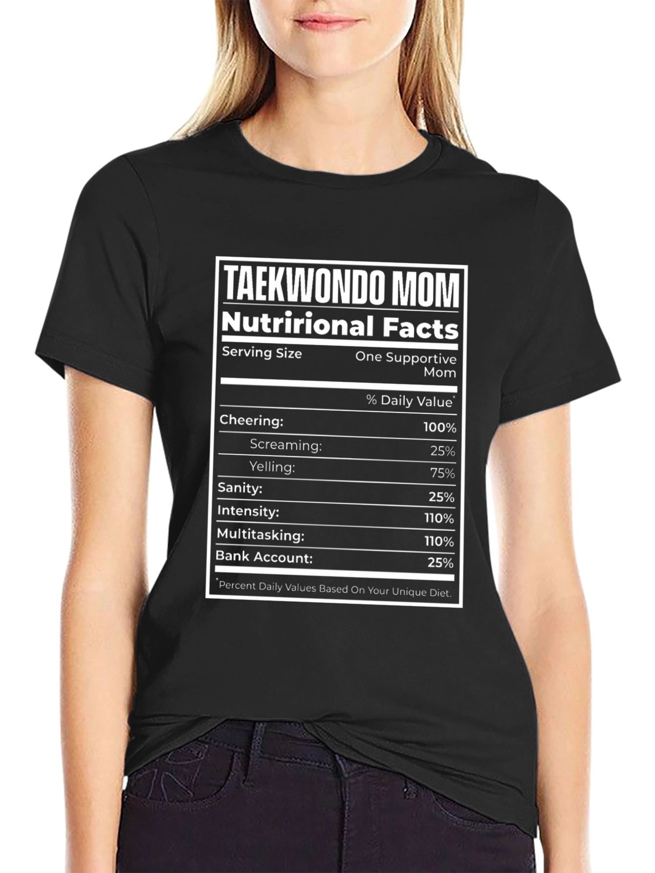 Taekwondo Mom Nutrition Facts Black T-Shirt