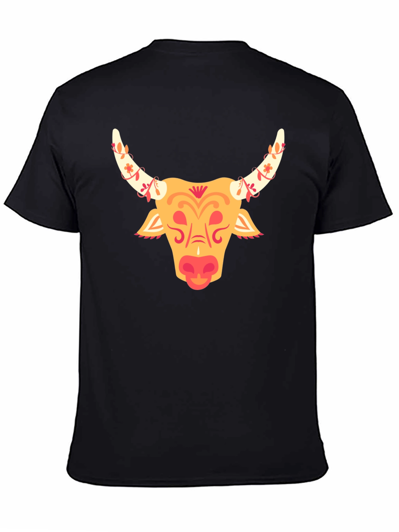 Festive Bull Graphic Tee - Black Cotton T-Shirt