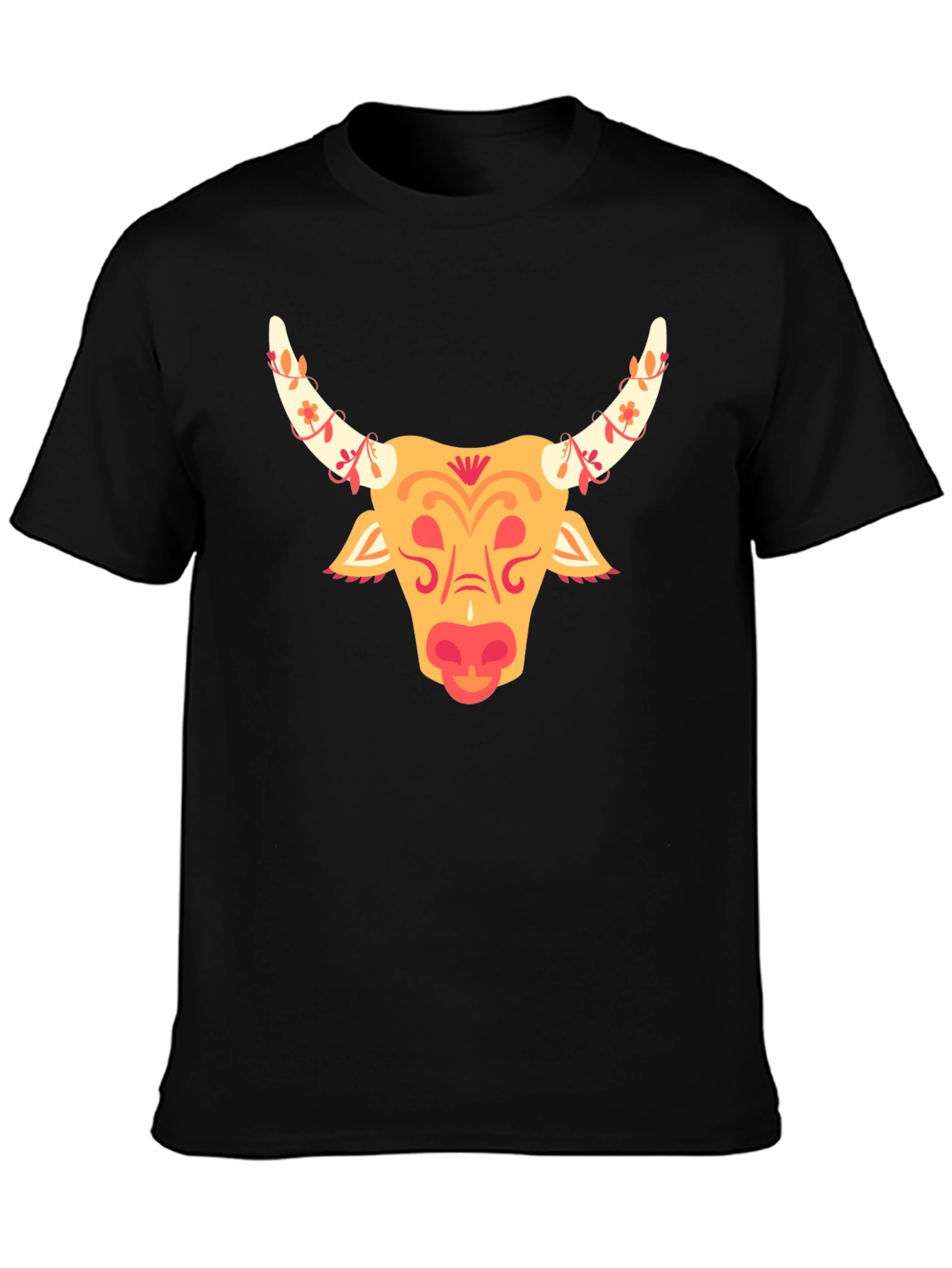 Festive Bull Graphic Tee - Black Cotton T-Shirt