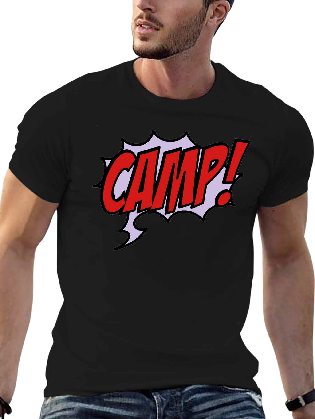 Comic Style CAMP! Black Graphic T-Shirt