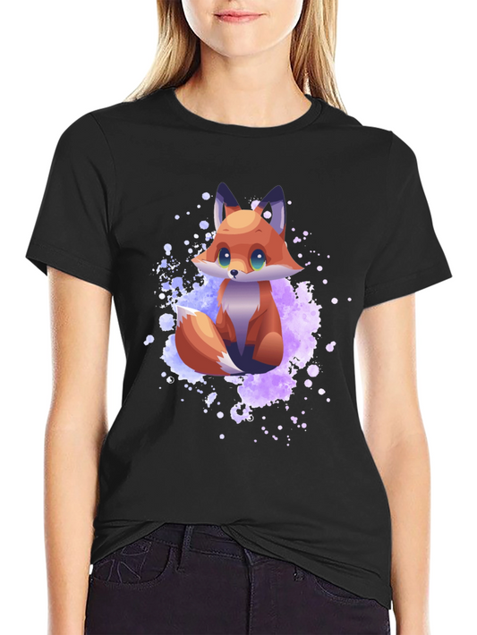 Cute Cartoon Fox Graphic Tee - Stylish Mens Black T-Shirt