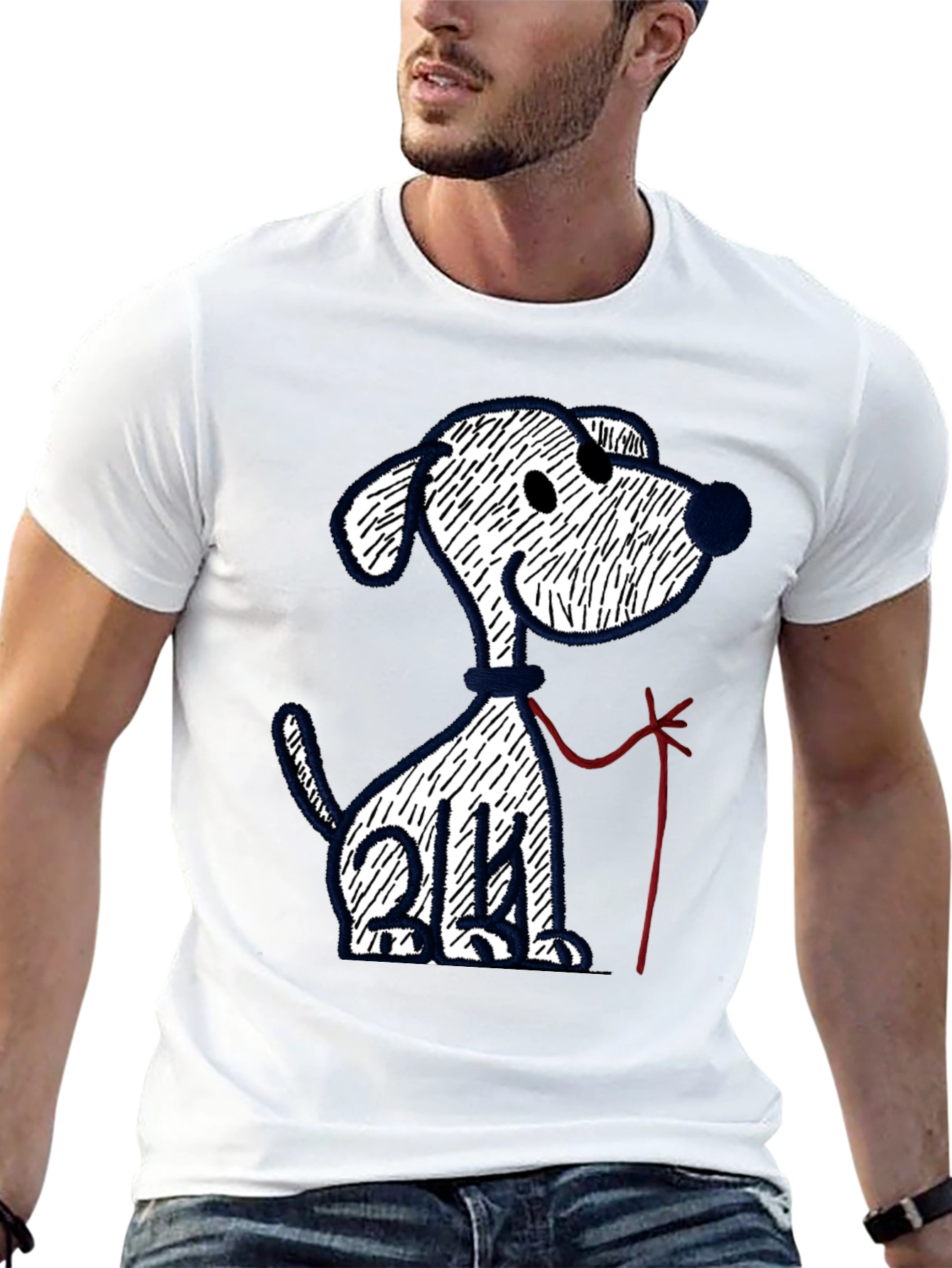 Cartoon Dog Graphic Tee - Casual Black T-Shirt
