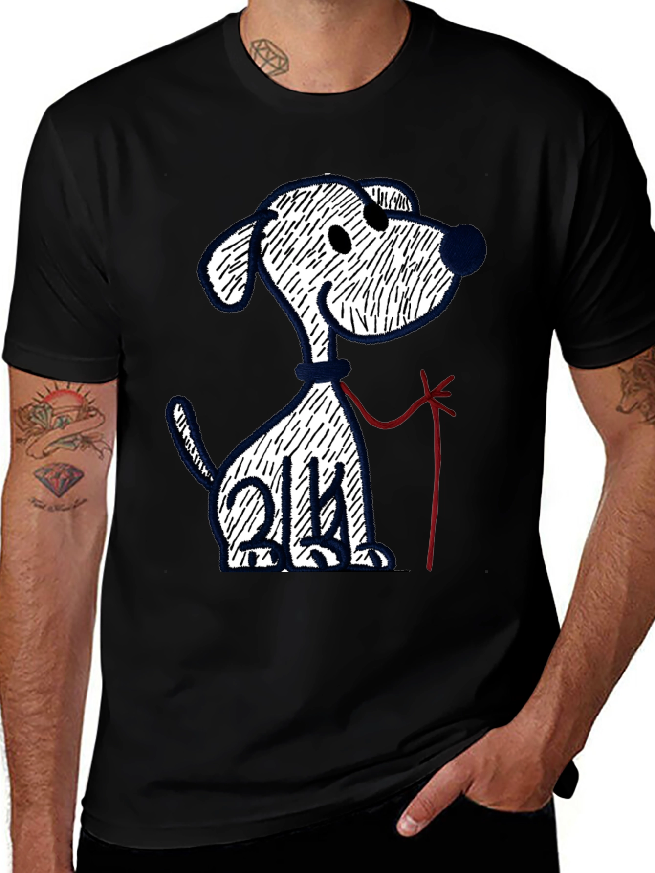 Cartoon Dog Graphic Tee - Casual Black T-Shirt