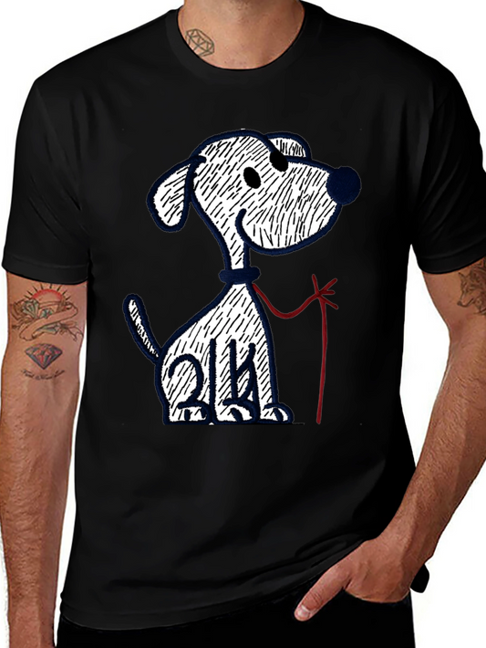 Cartoon Dog Graphic Tee - Casual Black T-Shirt