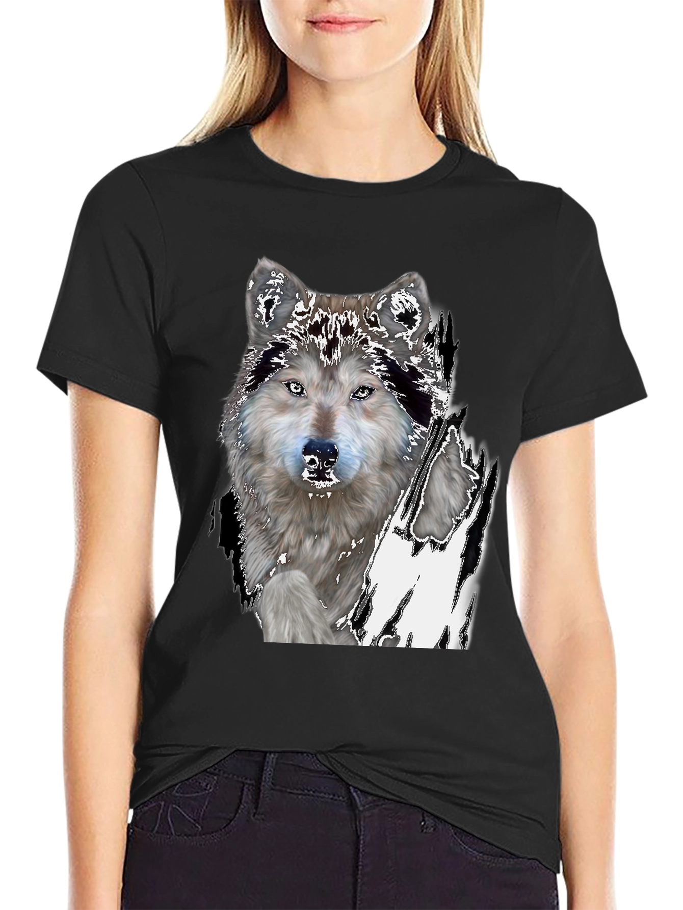 Wolf Graphic Print Black T-Shirt