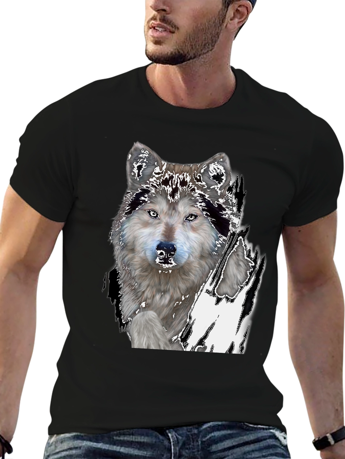 Wolf Graphic Print Black T-Shirt
