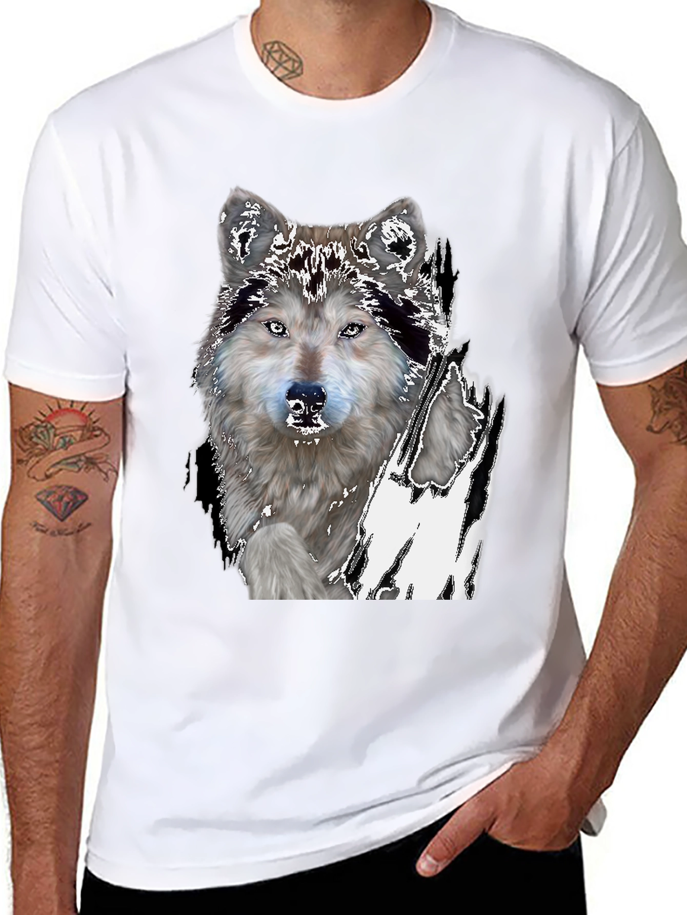 Wolf Graphic Print Black T-Shirt