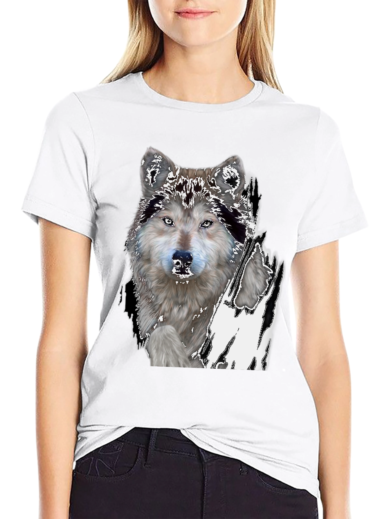Wolf Graphic Print Black T-Shirt