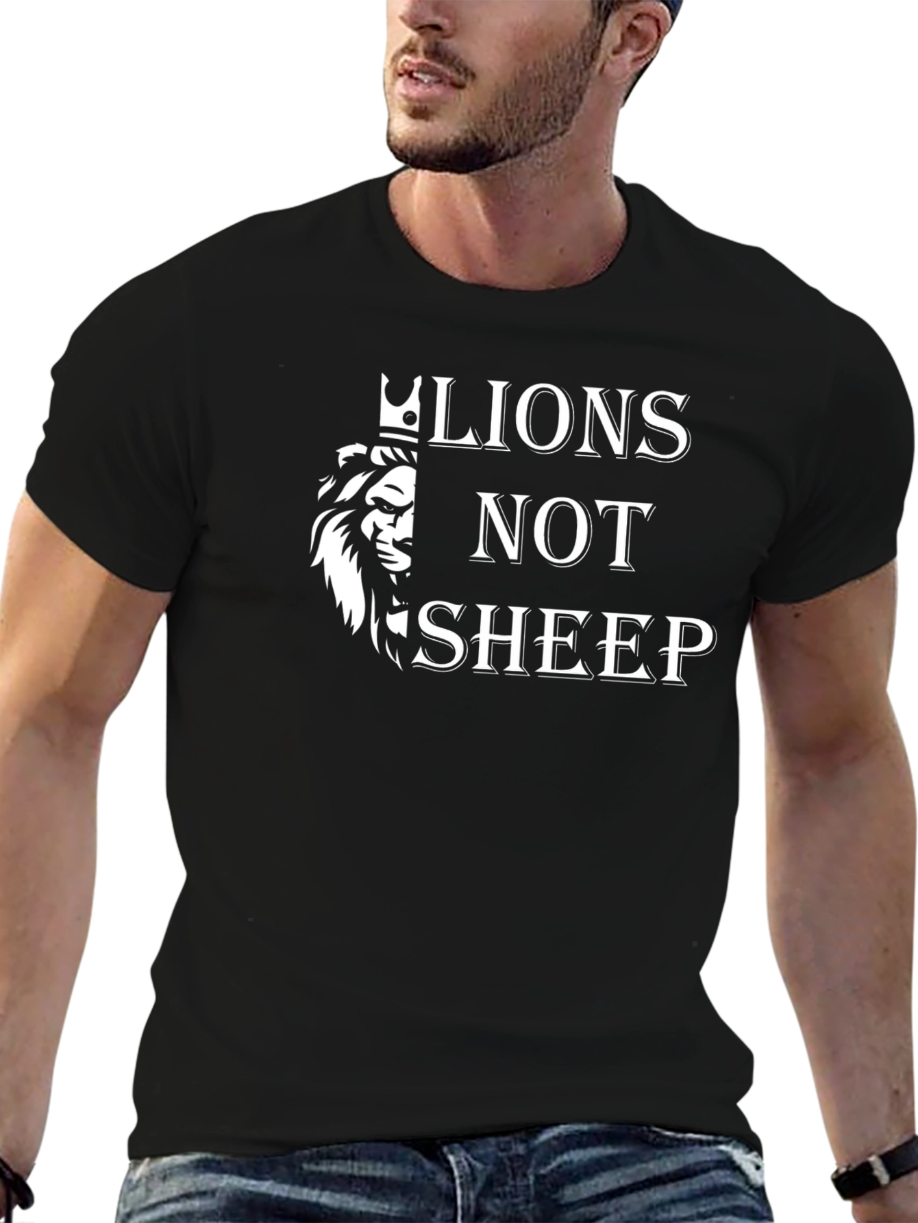 Lions Not Sheep Graphic Tee - Black Cotton T-Shirt