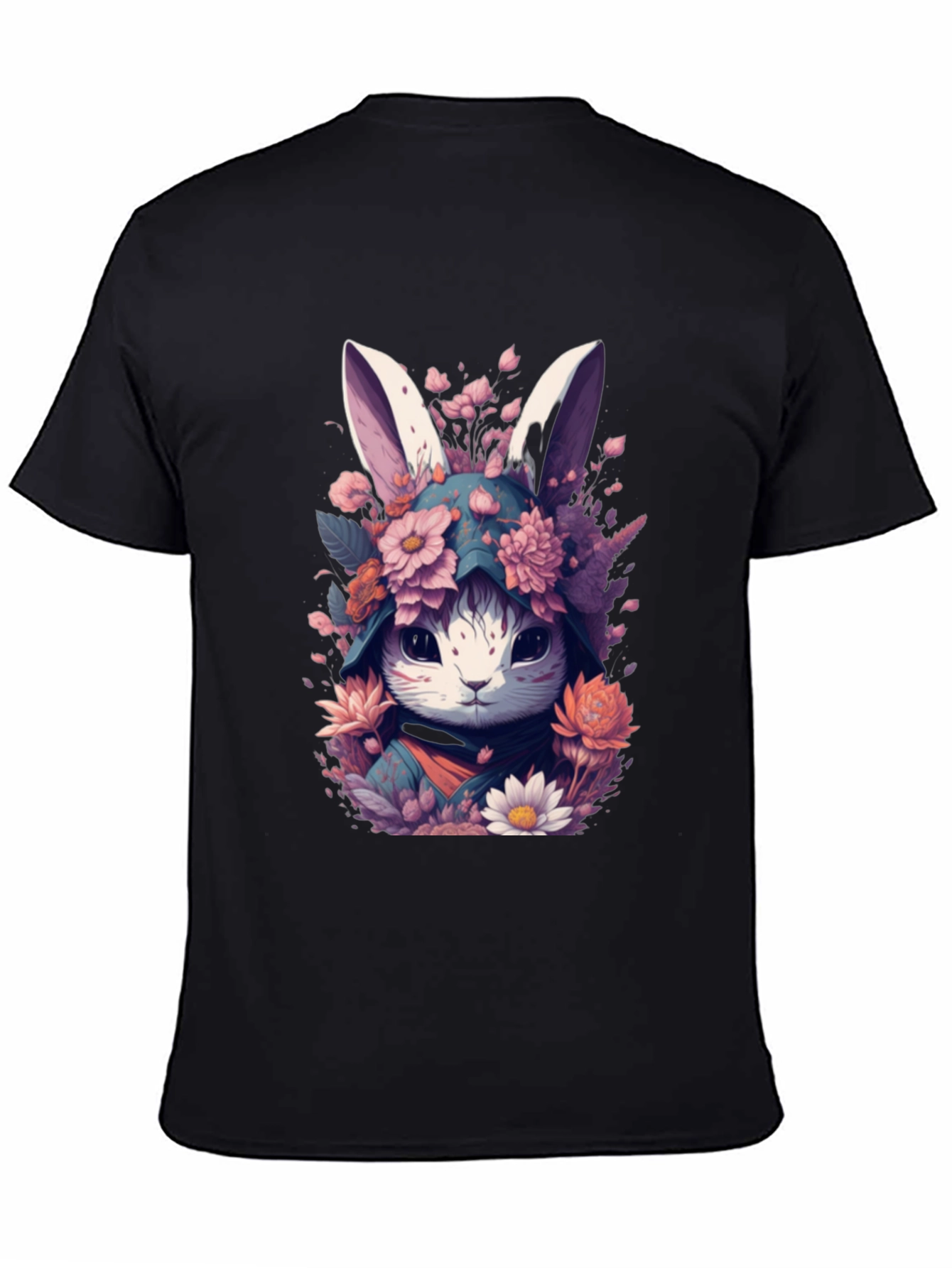 Floral Bunny Graphic Tee - Black