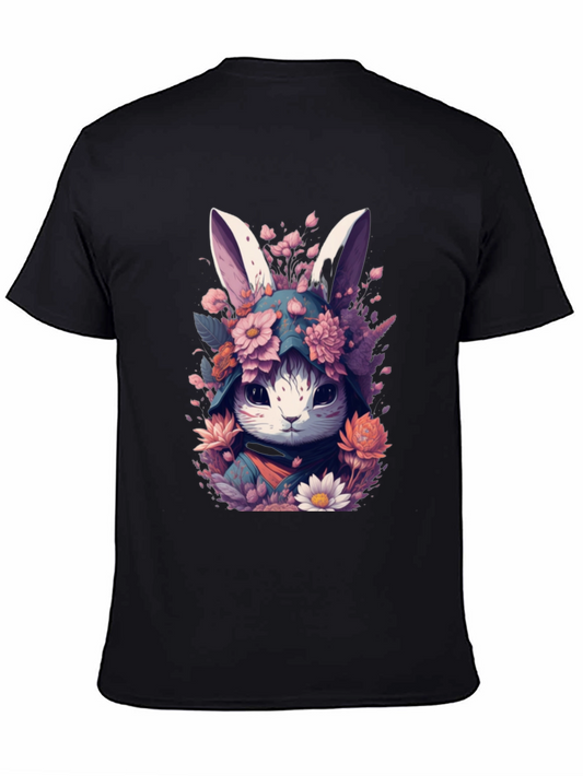 Floral Bunny Graphic Tee - Black