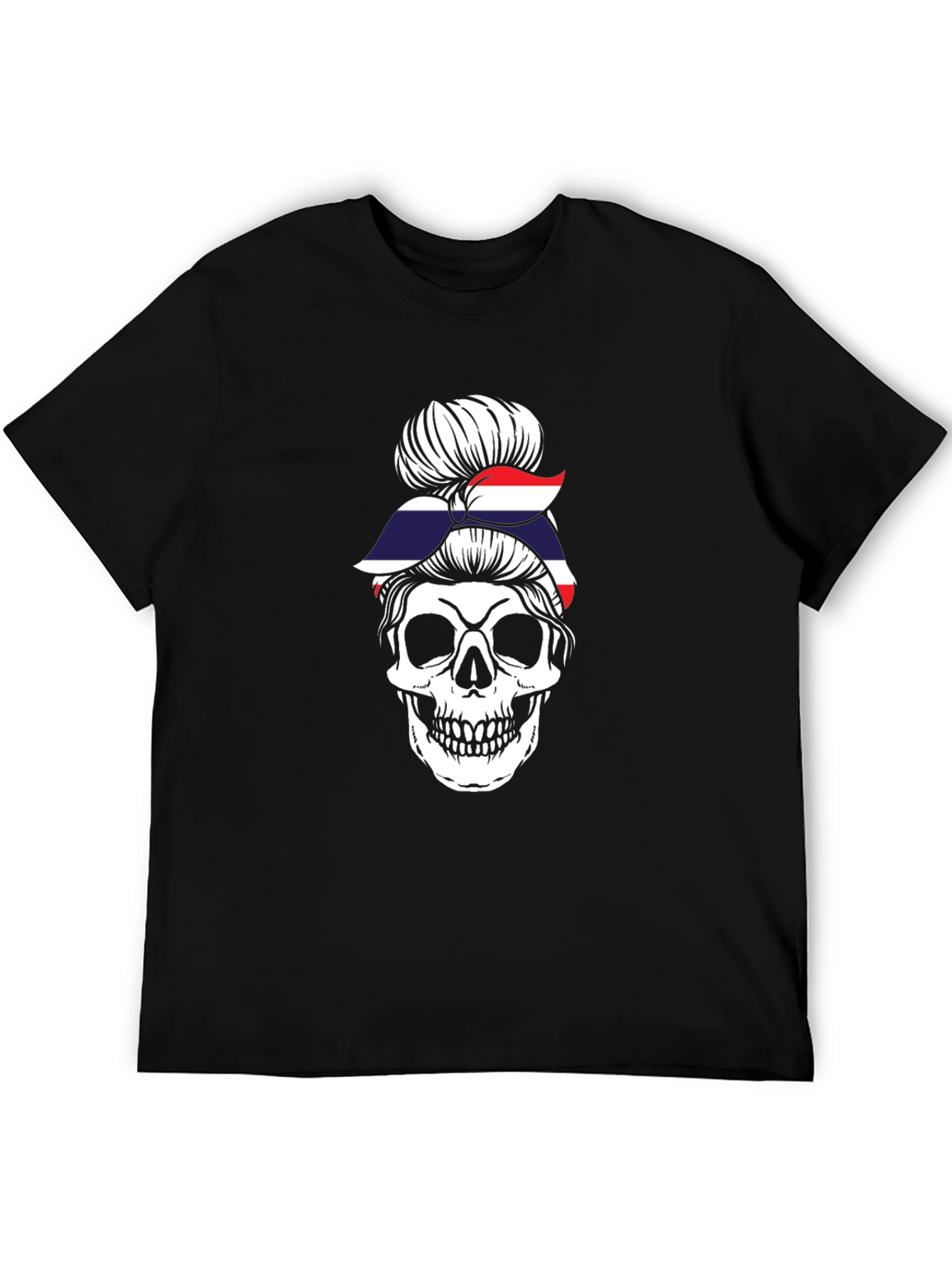 Skull Messy Bun Thailand Flag T-Shirt