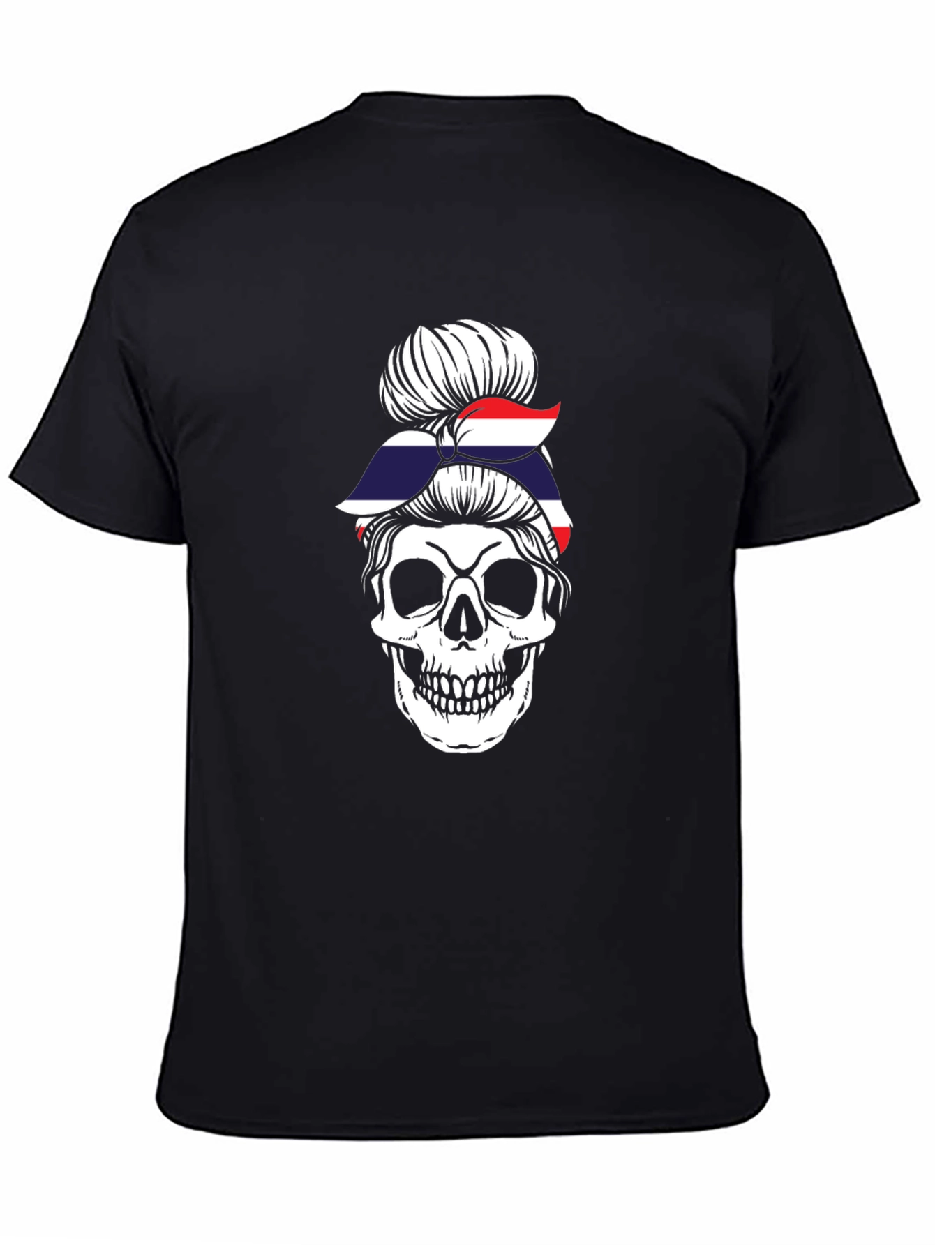 Skull Messy Bun Thailand Flag T-Shirt