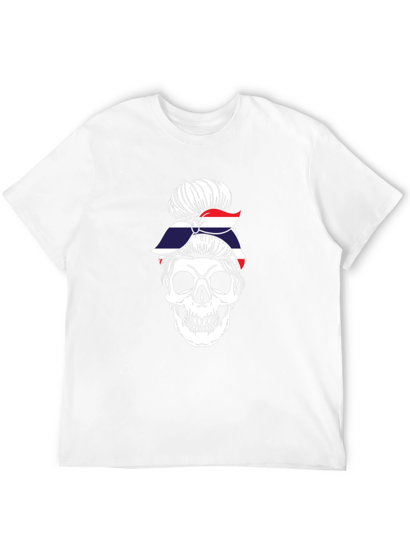 Skull Messy Bun Thailand Flag T-Shirt